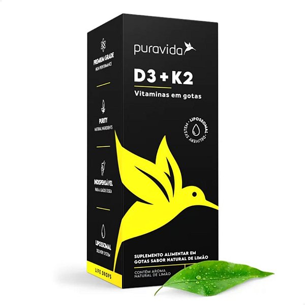 D3 + K2 Vitamina Biodisponível em Gotas 20ml Puravida