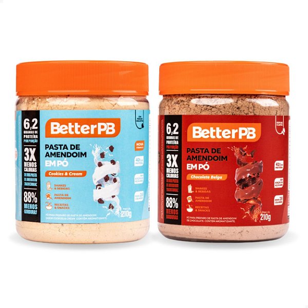 Kit 2 Pastas de Amendoim em Pó BetterPB - Chocolate Belga e Cookies & Cream