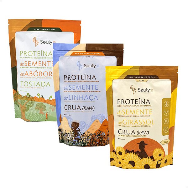 Combo Vegano Proteína Vegetal Girassol Linhaça Abóbora Souly