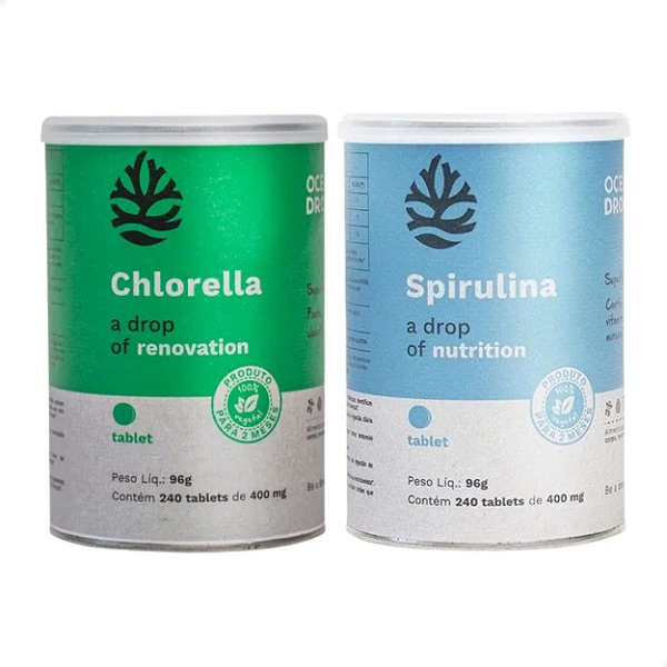 Combo Chlorella e Spirulina 240 Tabletes Ocean Drop