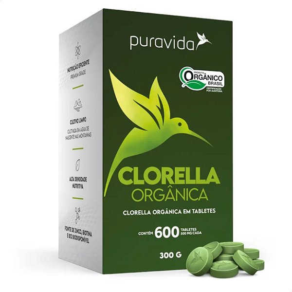 Clorella Premium Orgânica 500mg 600 tabs Puravida