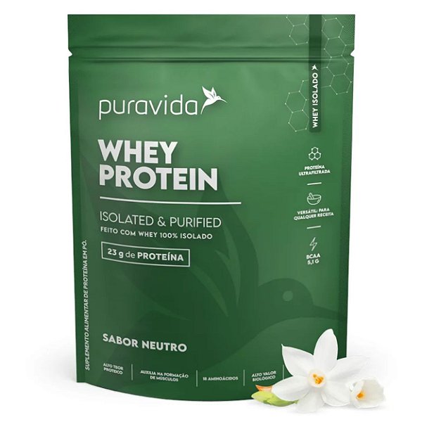 Whey Protein Isolado e Purificado Neutro 450g Puravida