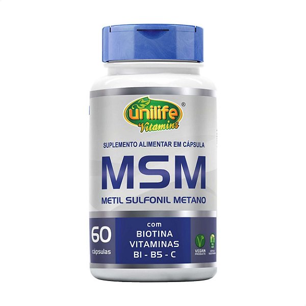 MSM  Metil Sulfonil Metano com Vitaminas 600 mg 60caps Unilife