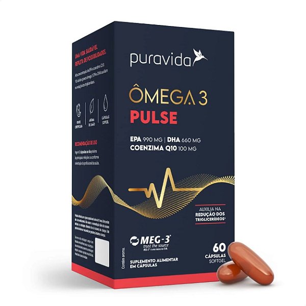 Ômega 3 Pulse Epa E Dha Com Coenzima Q10 60 Caps Puravida Sabor Neutro