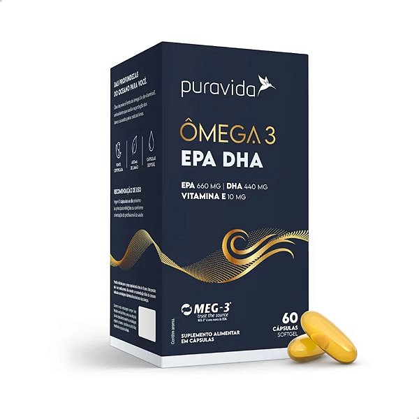 Ômega 3 EPA DHA com Vitamina E 60 caps Puravida
