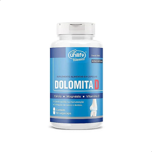 Dolomita D Cálcio Magnésio Vitamina D3 60 caps Unilife