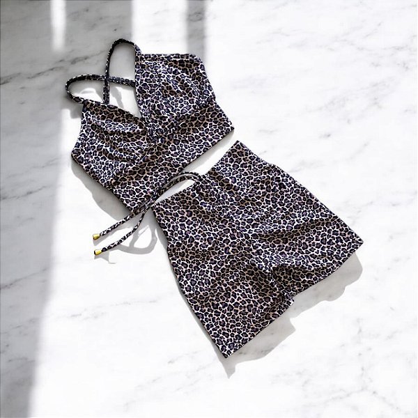 Conjunto Shorts Empina e Cordinha Cintura Alta Onça