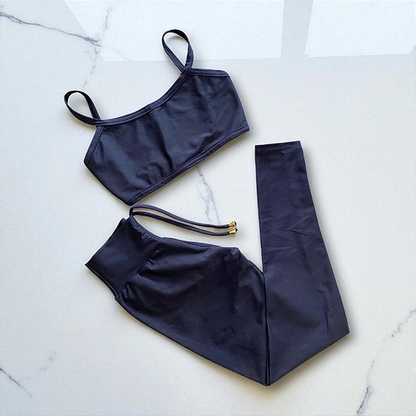 Conjunto Calça Empina e Cordinha Premium Compressão Preto Luxo