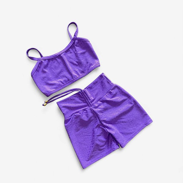 Conjunto Shorts Empina e Cordinha Jacquard Violeta