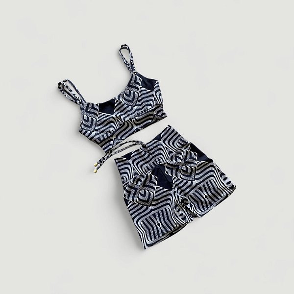 Conjunto Shorts Empina Cintura Alta Preto e Branco