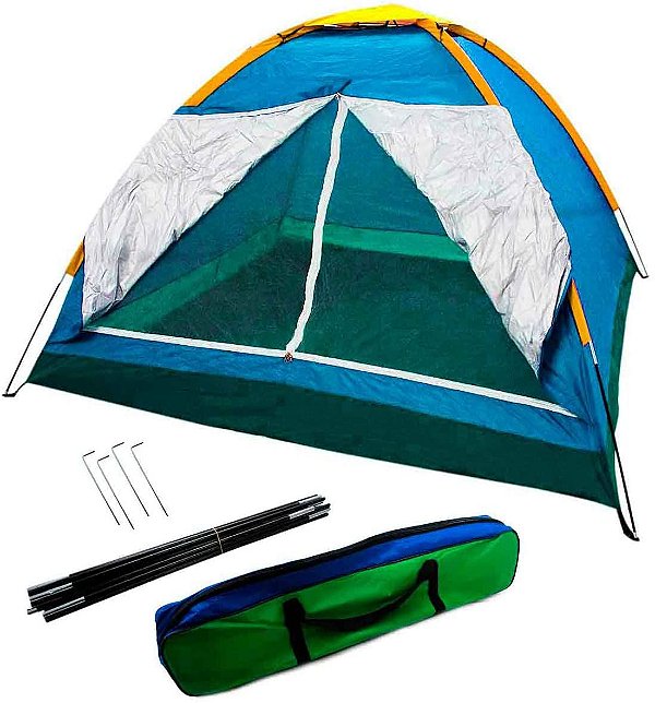 Barraca Camping 4 Pessoas Iglu Tenda Acampamento Bolsa Azul