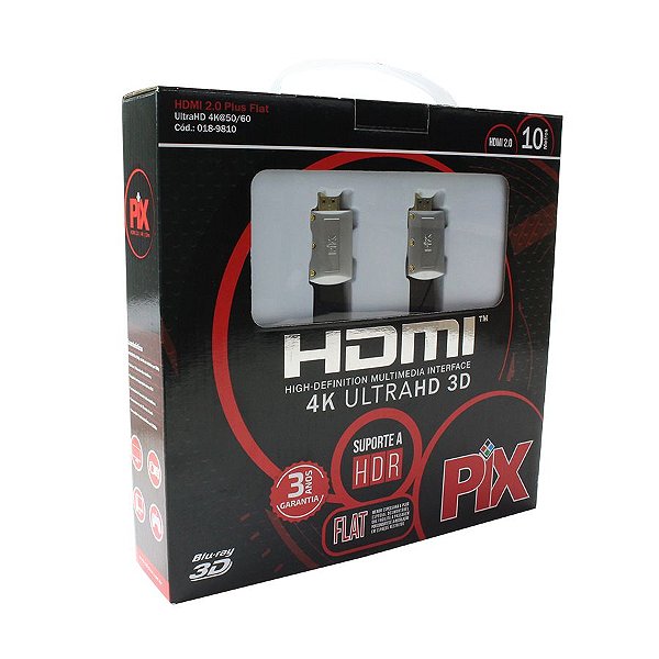 Cabo HDMI Flat Desmontável 2.0 4K HDR 19 Pinos 10m PIX
