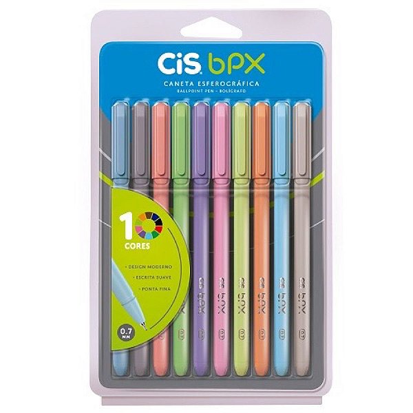 Caneta Esferográfica CIS BPX 0.7mm Kit com 10 cores