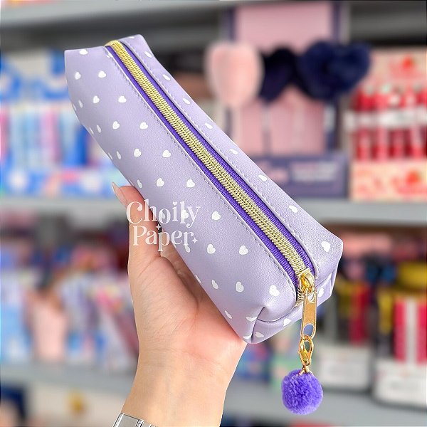 Estojo Escolar Hearts BRW Tons Pastel com Pompom