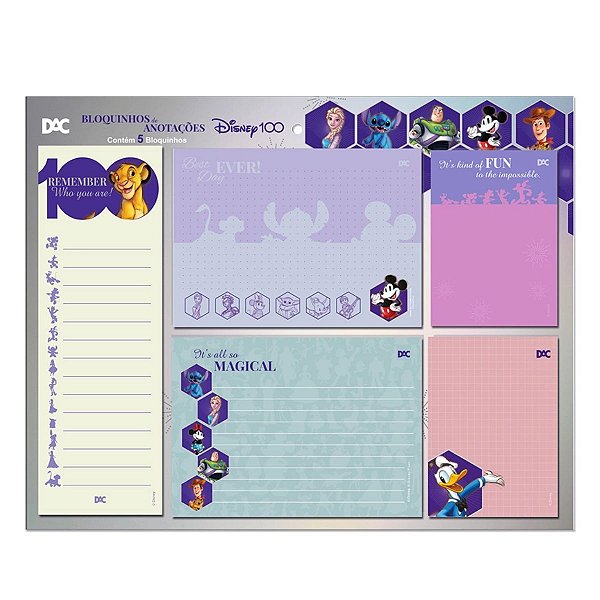 Bloquinhos de Anotações Disney 100 Coleção Especial c/ 5 Modelos
