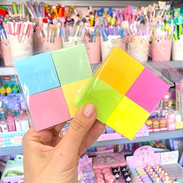 Bloco de Notas Adesivas Post-it Neon ou Pastel Com 400 Folhas