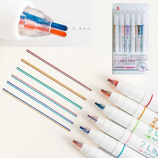 Kit Caneta Ponta Dupla Fine Line c/6 unidades - Importado