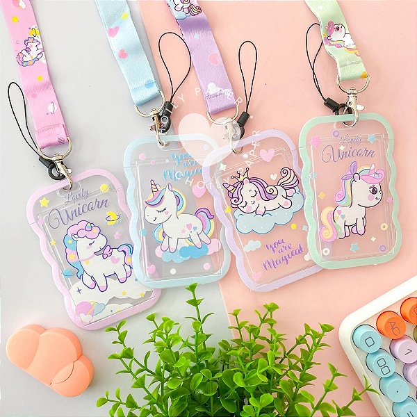 Porta Cartão Crachá Unicórnio com Cordão