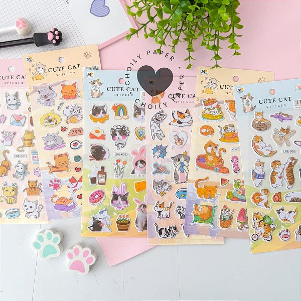 Cartela de Adesivos 3D Puffer - Gatinhos