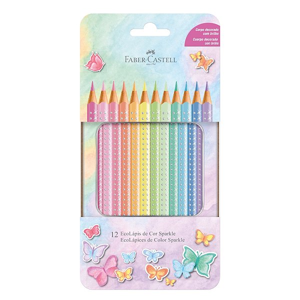 Ecolápis de Cor Sparkle com Lata Tons Pastel c/12 - Faber-Castell