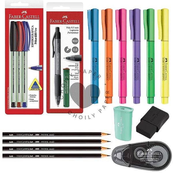 Kit Papelaria Faber-Castell Completo - Neon