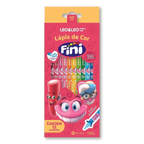 Lápis de Cor Triangular Estampado Fini c/ 12 - Léo&Léo