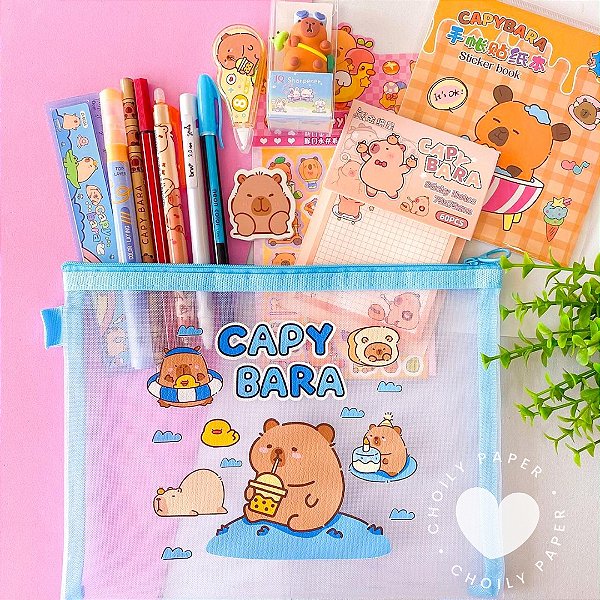 Kit Capivara Papelaria com Case A5 -13 Itens