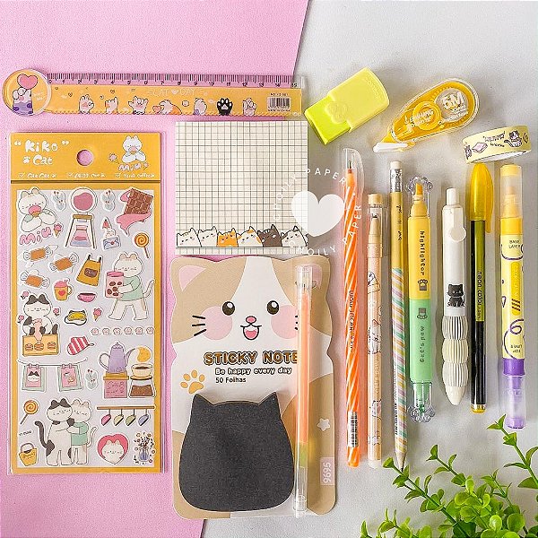 Kit Gatinho Papelaria -14 Itens