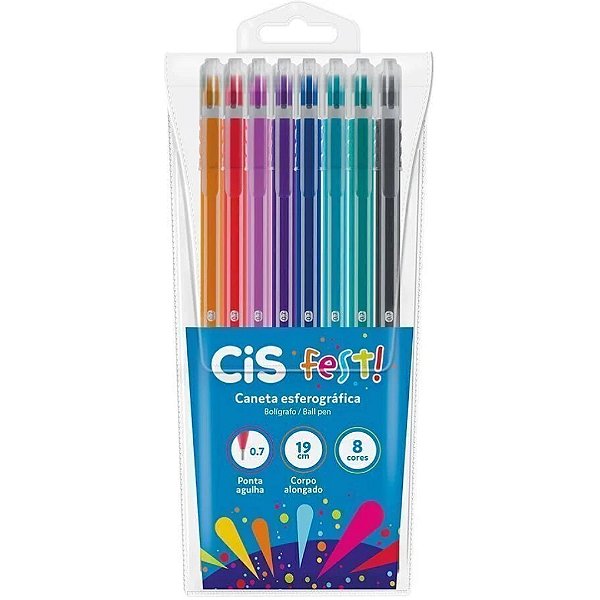 Caneta Esferográfica Fest 0.7mm c/8 Cores - CIS