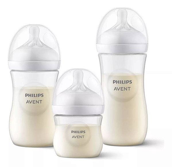 Kit 3un Mamadeira Anticólica Avent Philips Pétala 125/260/330ml Transparente