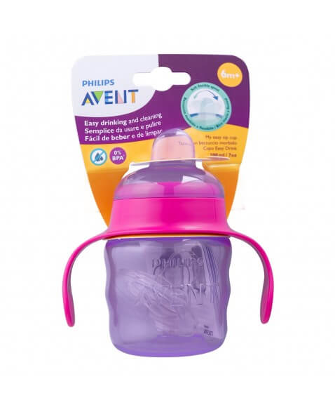 Copo Bico Silicone Menina C/ Alça 6m+ Transição Avent 200ml