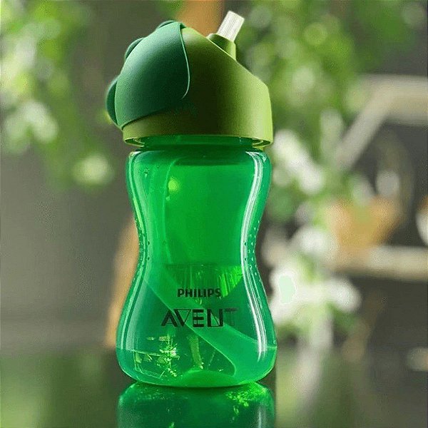 Copo De Treinamento C/Canudo Curvado Verde Dino Avent 300ml