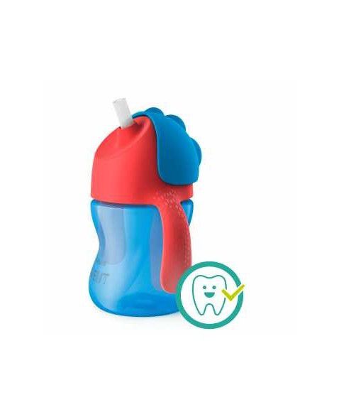 Copo Treinamento C/Canudo Curvado Dino Azul/Verm Avent 200ml