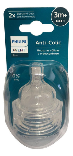 Kit 2 Bico De Mamadeira Reposição 3m+ Tam 3 Clássica Avent