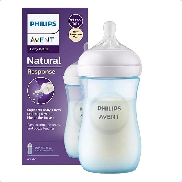 Mamadeira Anticólica Avent Pétala Azul Menino Com Bico Nº3 260ml