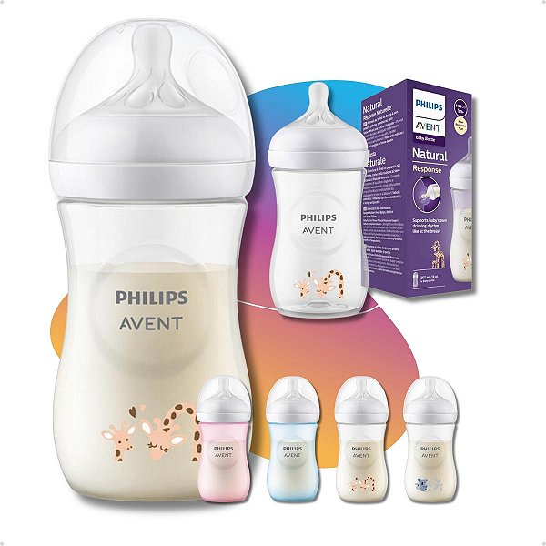 Mamadeira Avent Anticólica Philips Pétala 260ml Antivazamento Girafa