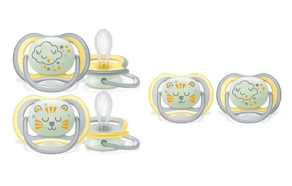 Chupetas Ultra Air Night Amarela Brilha No Escuro Avent 18m+