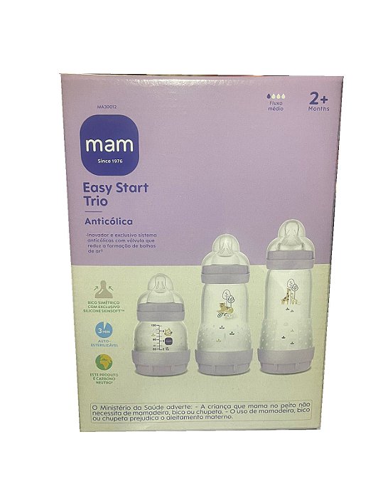Kit com 3 Mamadeiras Anticólica Easy Start 130/260/320ml Rosa- MAM