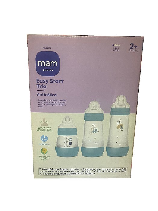 Kit 3 Mamadeiras Anticólica Easy Start 130/260/320ml Azul - MAM
