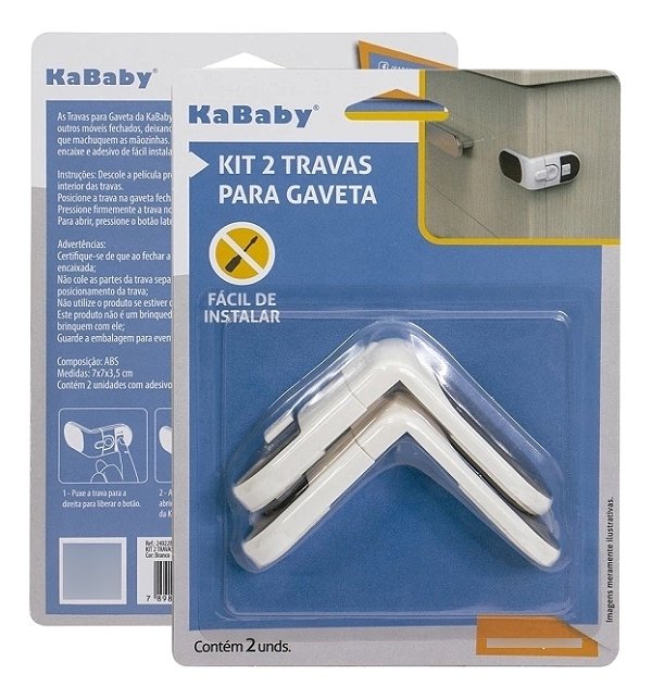 Kit 2 Travas De Segurança Bebê Para Gaveta Kababy Branco