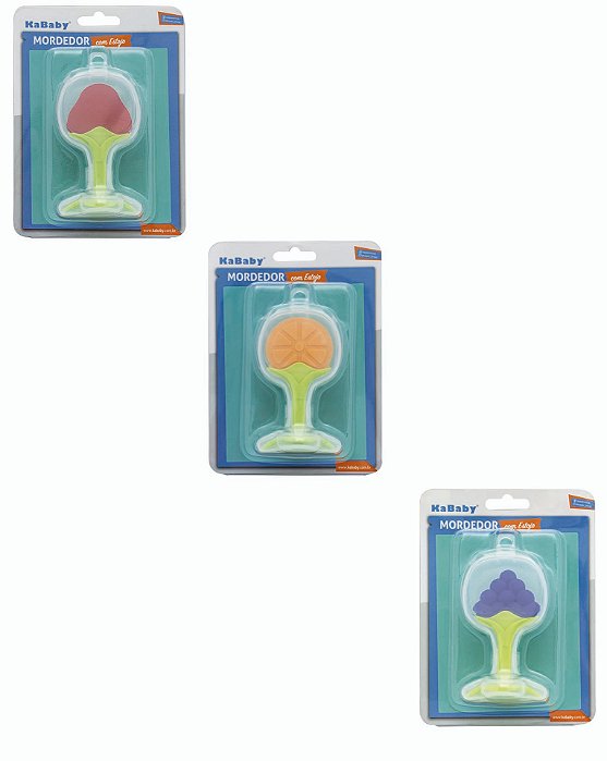 Mordedor de Silicone c/ Estojo KaBaby Roxo Macio Frutas