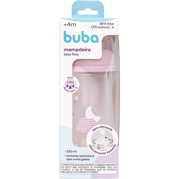 Mamadeira Easy Flow Nuvem Rosa 330ml Ultrasoft Pétala 4m+