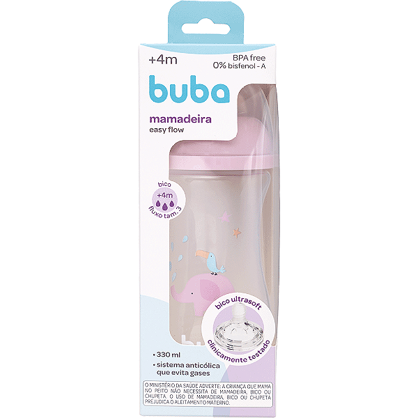 Mamadeira Easy Flow Elefant Rosa 330ml Ultrasoft Pétala 4m+