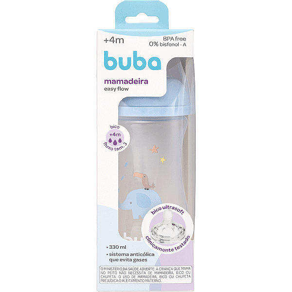 Mamadeira Easy Flow Elefant Azul 330ml Ultrasoft Pétala 4m+