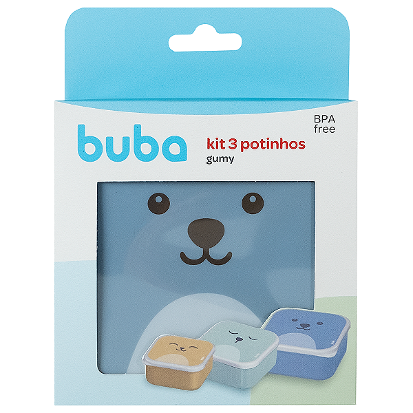 Kit 3 Potinhos Gumy Buba Lanche Diferentes Tamanhos Azul