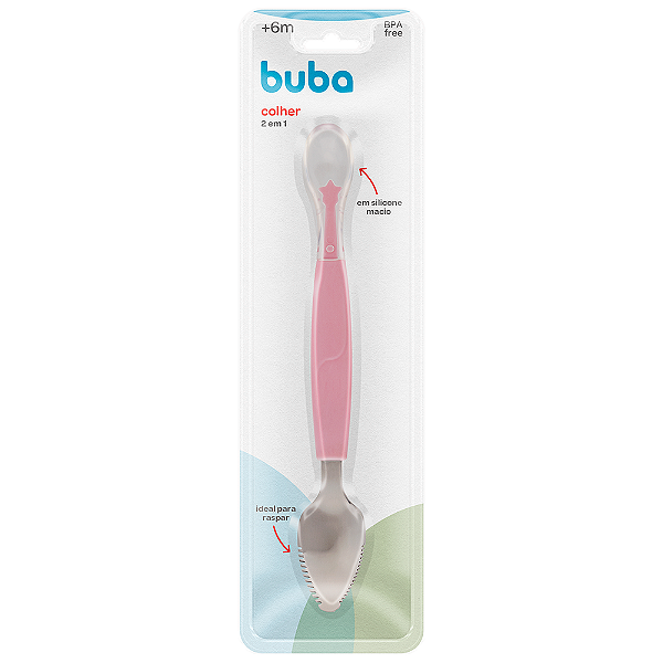 Colher 2 Em 1 Infantil Raspar Frutas E Alimentar Rosa Buba