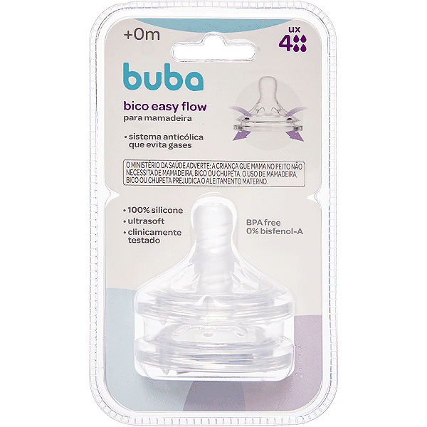 Bico Mamadeira Buba Easy Flow Nº4 - 6m+ 2 Unidades Ultrasoft