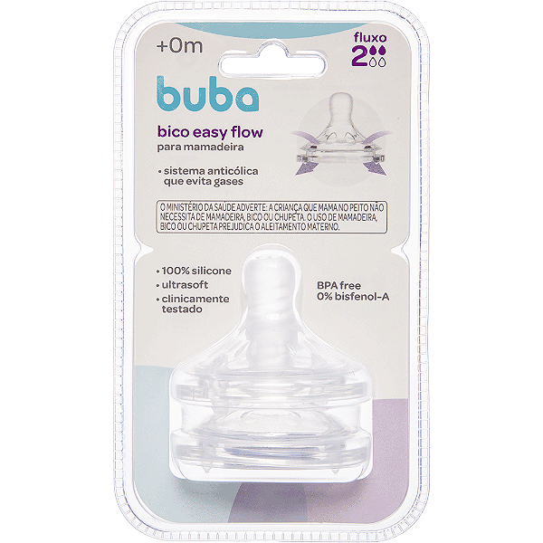 Bico Mamadeira Buba Easy Flow Nº2 - 2m+ 2 Unidades Ultrasoft