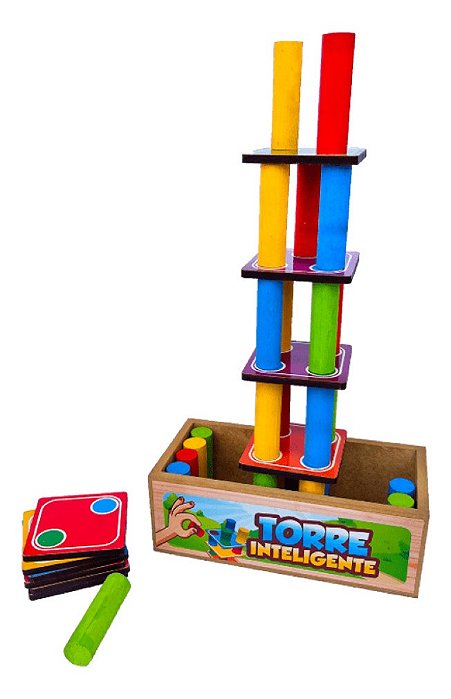 Torre Inteligente Jogo Educativo De Madeira Equilibrio Cor