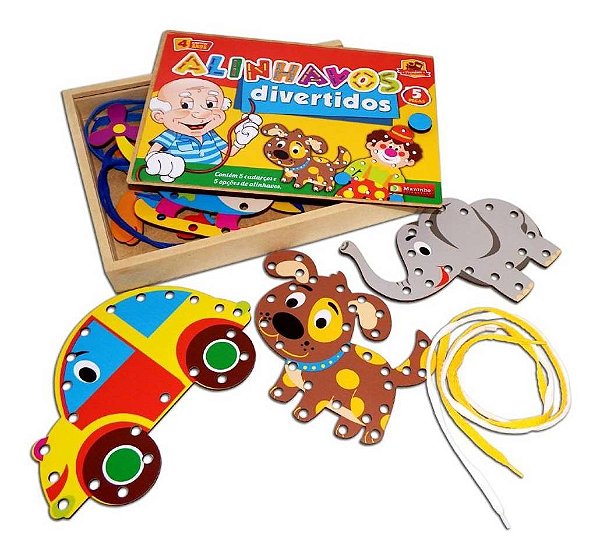 Kit Alinhavos Divertidos Com 5 Diversos caixa de madeira